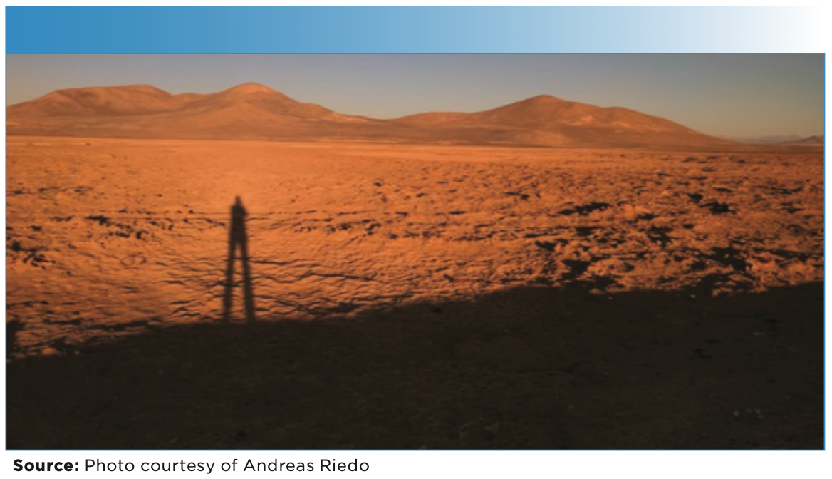 The Atacama desert, representing a terrestrial Mars analogue site, in September 2019. (Photo courtesy of Andreas Riedo).