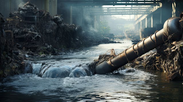Wastewater pollution, industrial pipe, sewage, dirty water leakage into the river | Image Credit: © Mohammad Xte - stock.adobe.com.