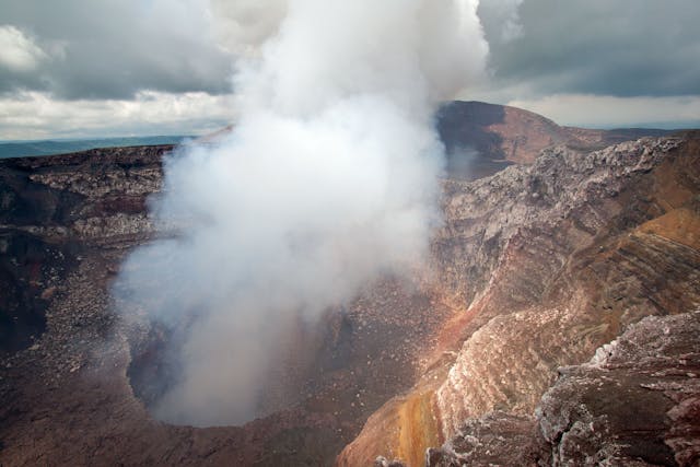 Masaya Volcano emitting large quantities of sulfur dioxide gas from active Santiago crater in Masaya, Nicaragua, Central America. | Image Credit: © Francisco - stock.adobe.com