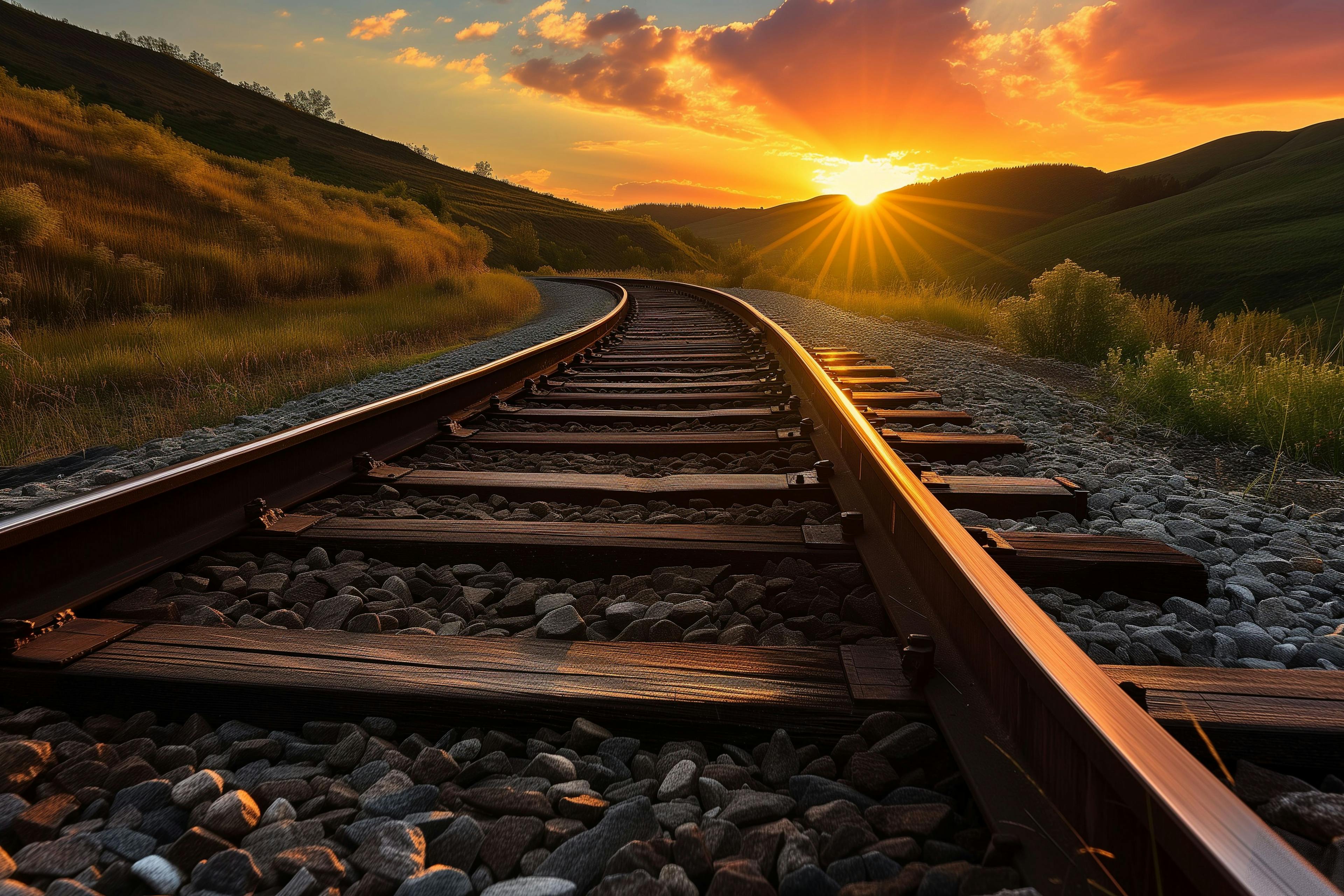 railway rails go into the distance around the bend against the backdrop of a beautiful sunset | Image Credit: © kazakova0684 - stock.adobe.com