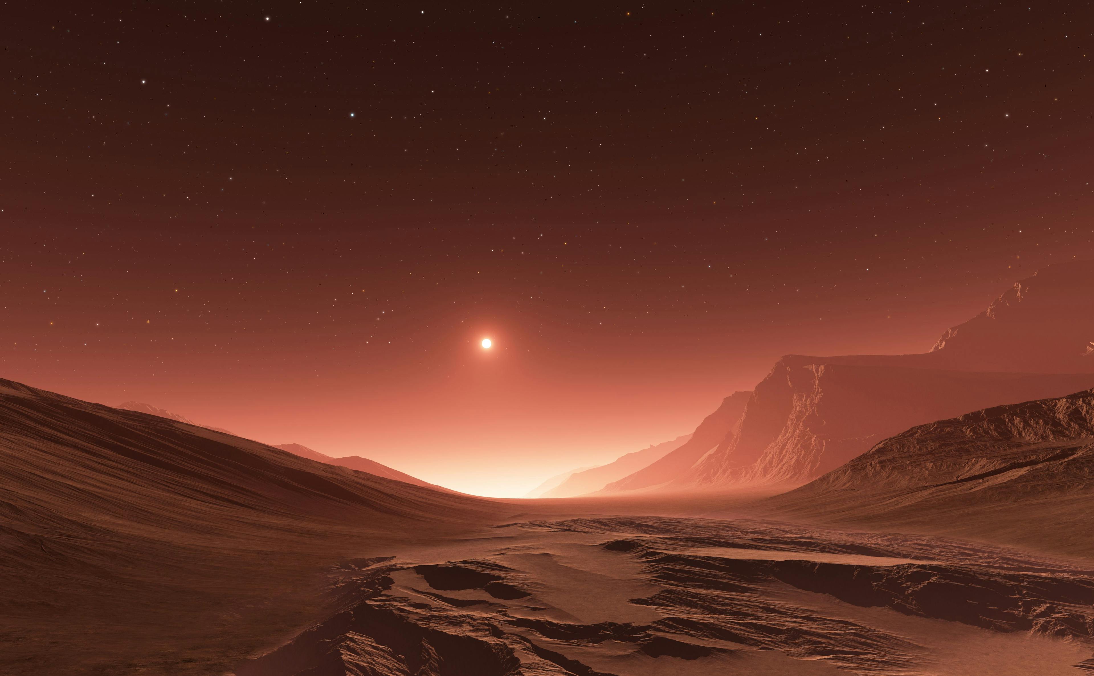 Sunset on Mars. Mars mountains, view from the valley | Image Credit: © Peter Jurik - stock.adobe.com