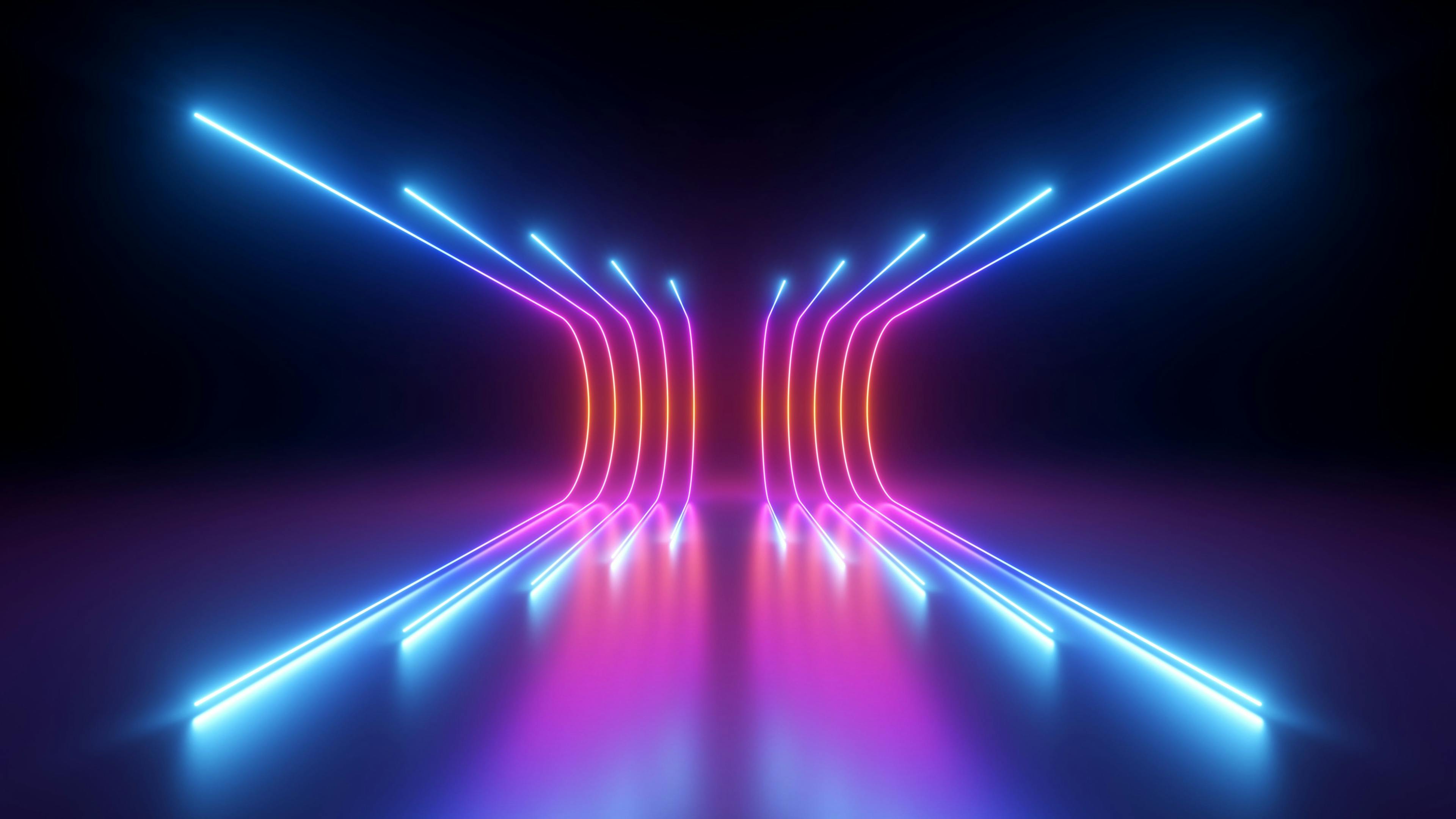 3d rendering, rounded pink blue neon lines, glowing in the dark. Abstract minimalist geometric background. Ultraviolet spectrum. Cyber space. Futuristic wallpaper | Image Credit: © wacomka - stock.adobe.com