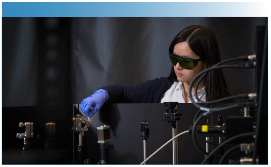Wei shown aligning the optical path for the stimulated Raman scattering (SRS) microscope at Caltech.