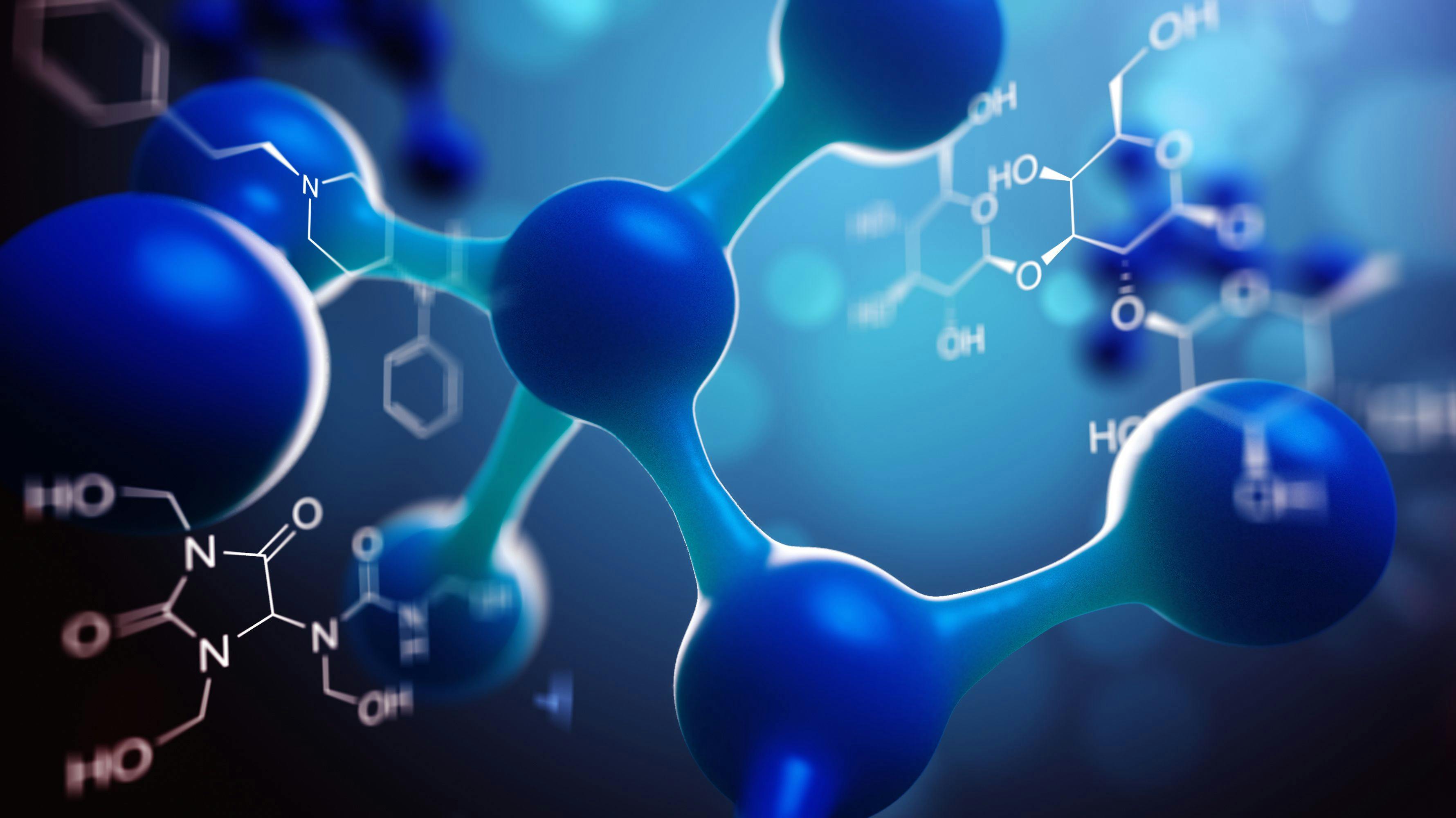 molecules against a dark blue background