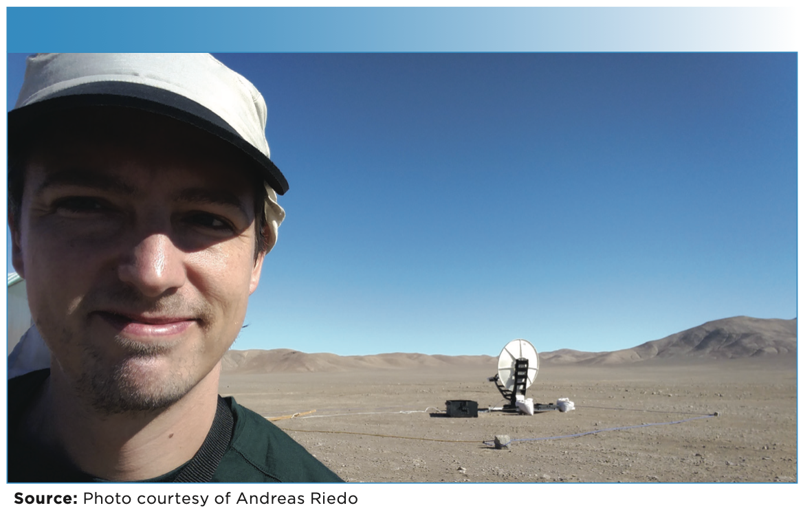 Riedo performing field work in the Atacama desert (as a Mars analogue site) in September 2019. (Photo courtesy of Andreas Riedo).