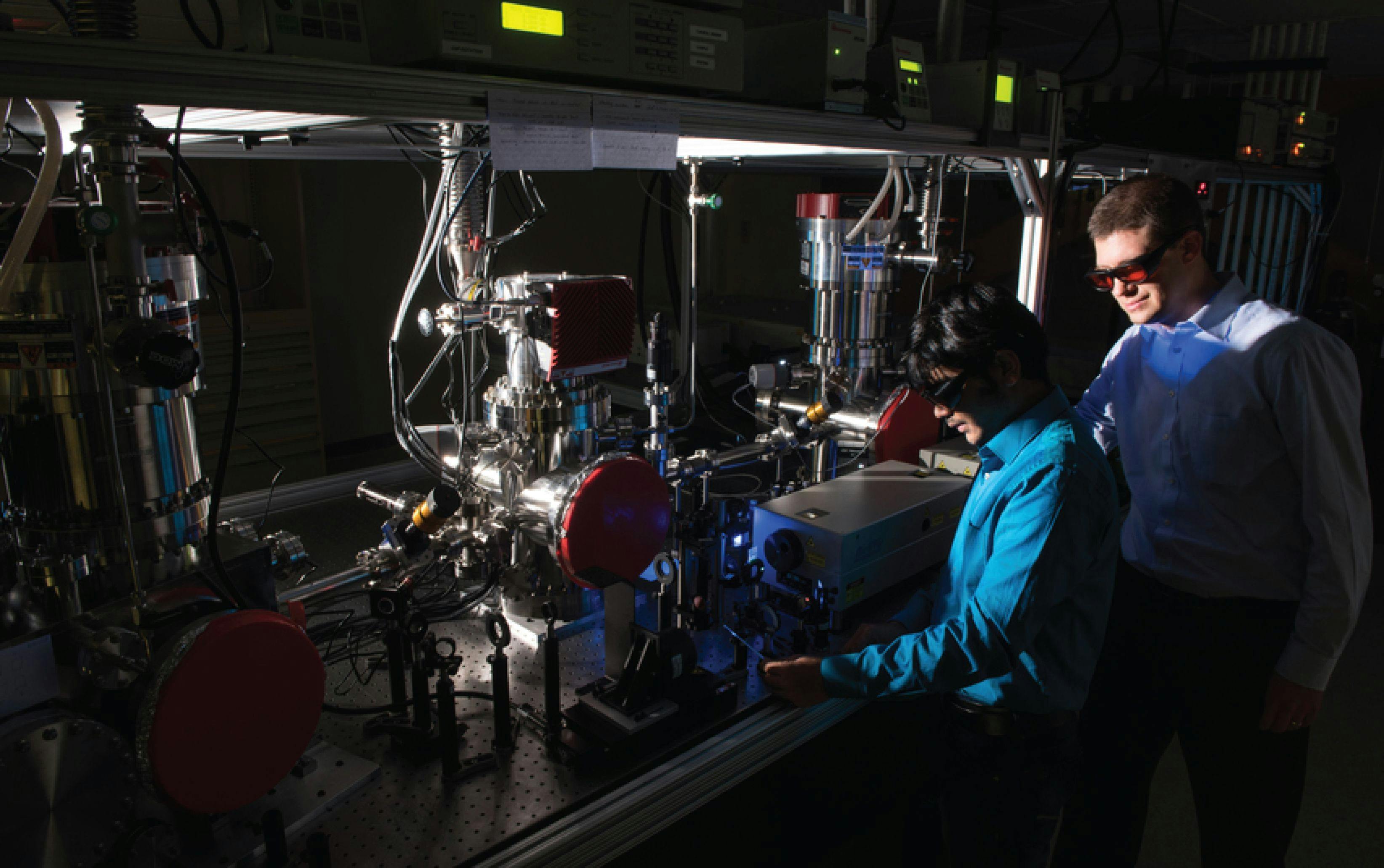 FIGURE 2: Baker and graduate student, Somnath Biswas, preparing a time-resolved, ultrafast XUV experiment in 2017.