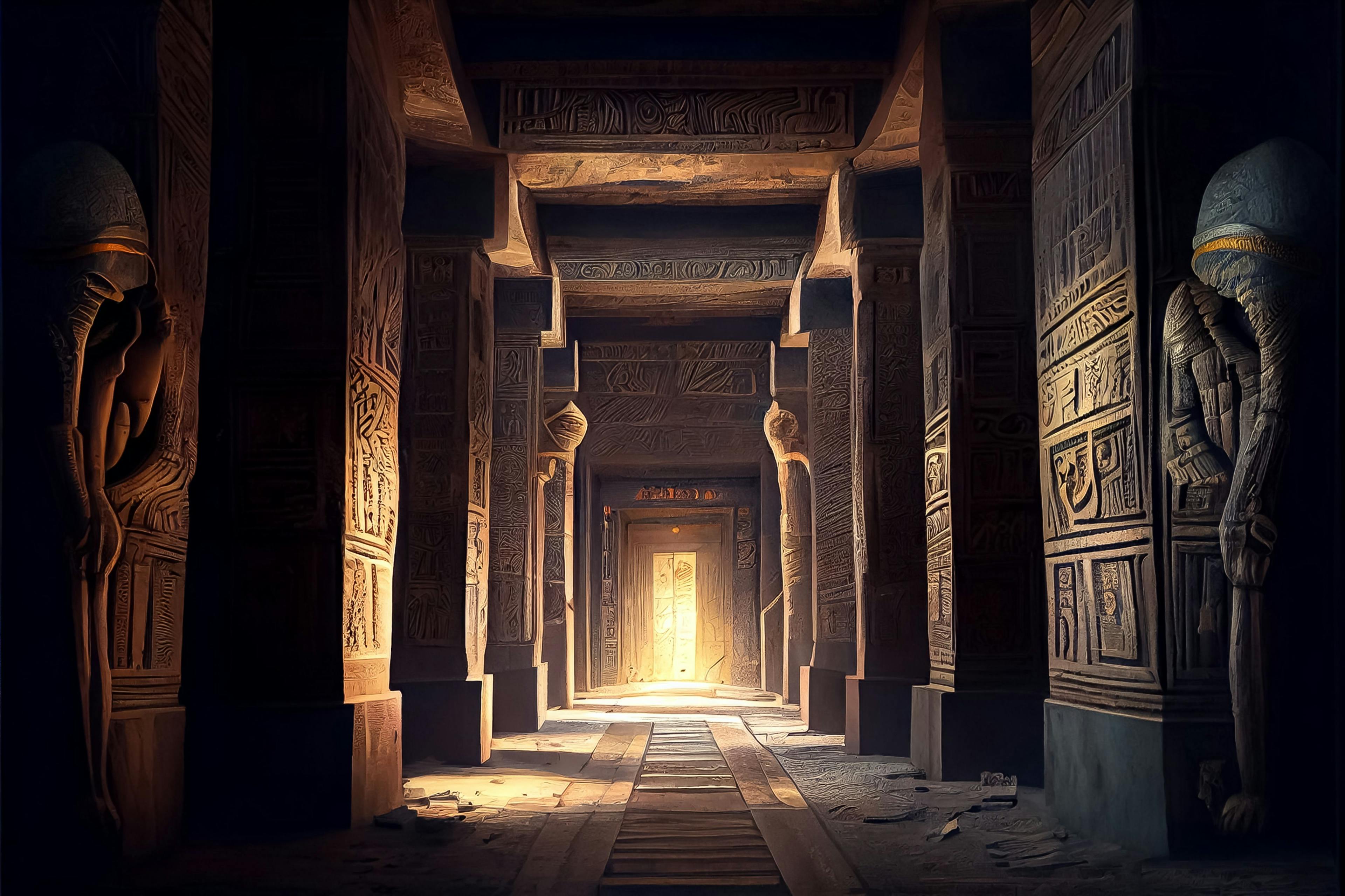 illustration of egyptian wall with hieroglyphs inside the pharaoh's tomb. AI | Image Credit: © terra.incognita - stock.adobe.com 