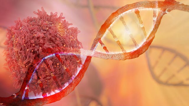 DNA strand and Cancer Cell Oncology Research Concept 3D rendering | Image Credit: © catalin - stock.adobe.com