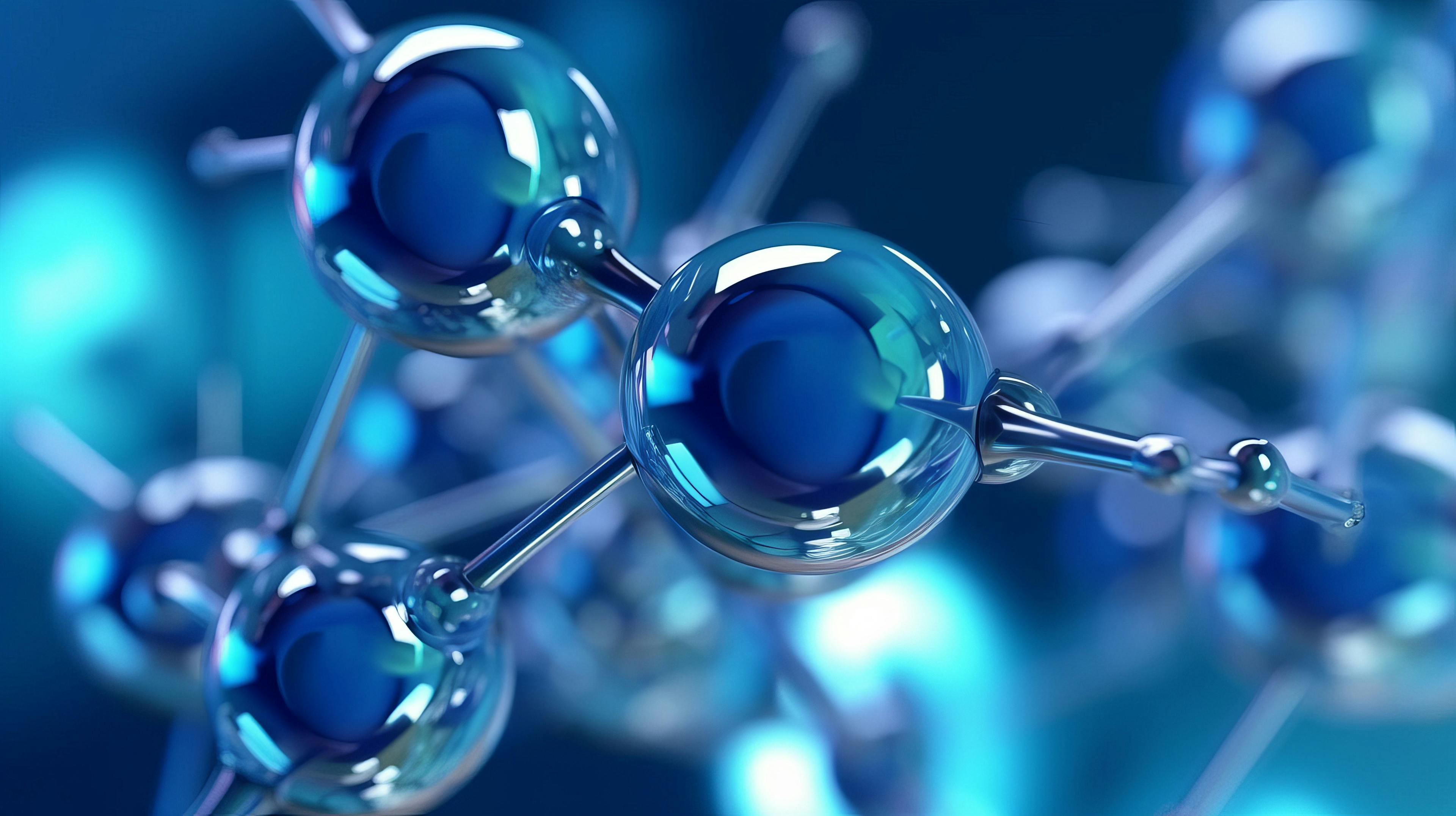 Abstract Hyaluronic acid molecules, blue spherical structure. | Image Credit: © JKLoma - stock.adobe.com.
