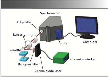 FIGURE 1: Self-built Raman spectrometer, using 785 nm diode laser excitation.