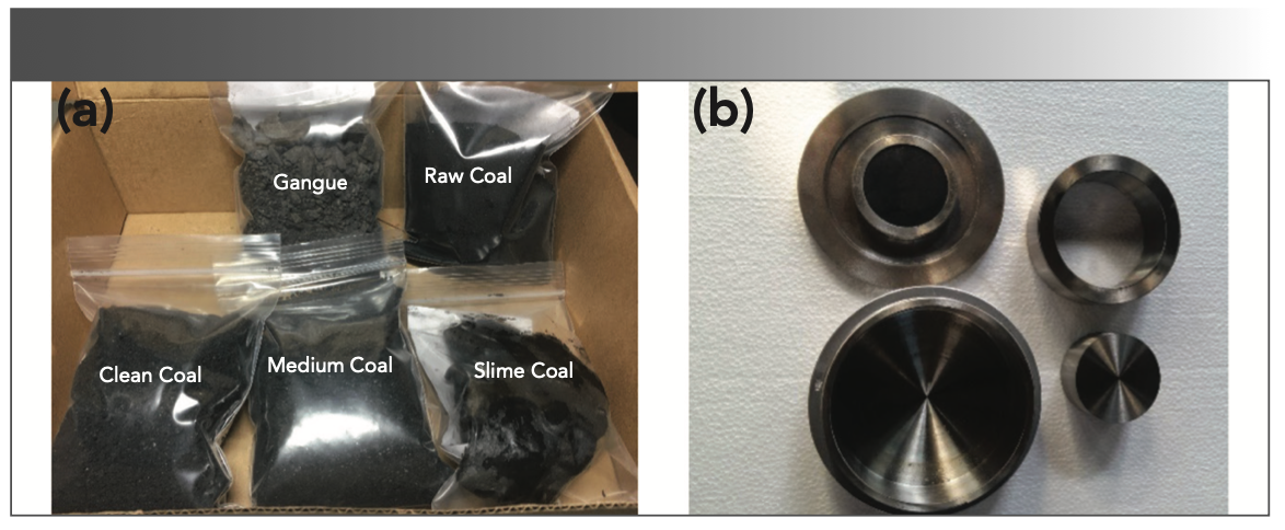 FIGURE 3: (a) Coal and rock samples; (b) sample making molds.