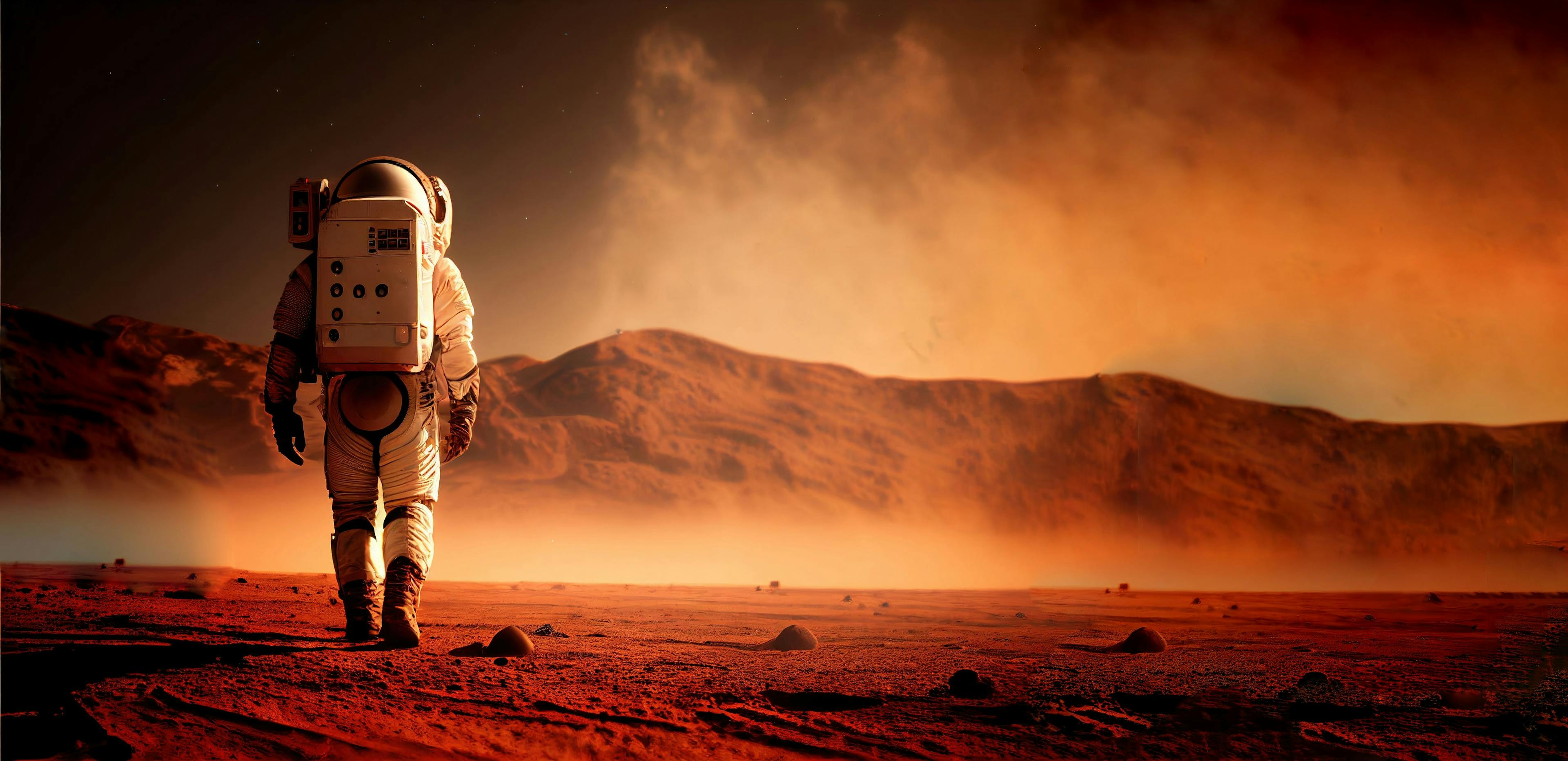 Astronaut on mars the red planet. Landscape with desert and mountains, Colonization of Mars, generative ai | Image Credit: © viperagp - stock.adobe.com