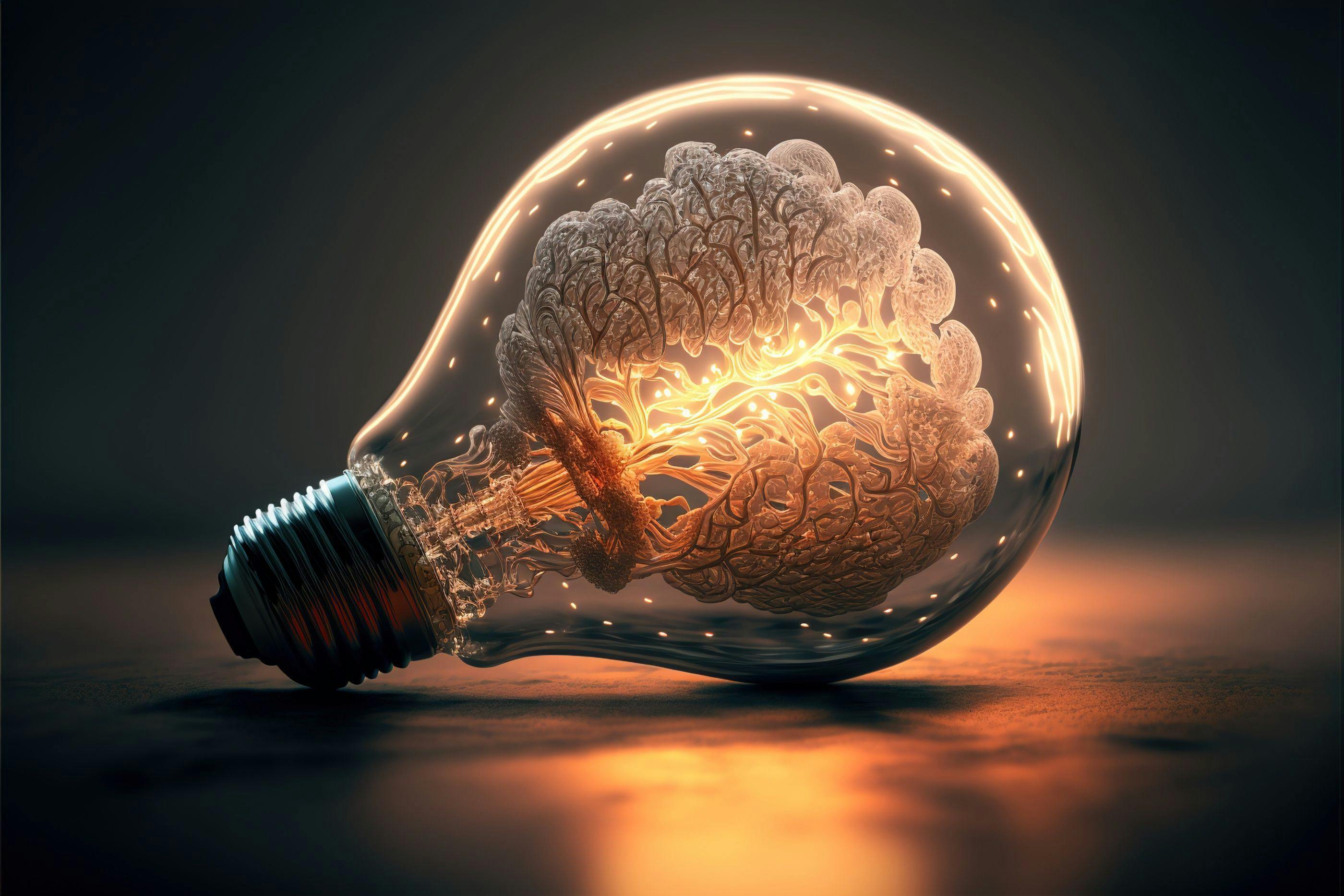 Futuristic AI Light bulb for inspiration, future, solutions, neon colors, dark background created with generative ai technology | Image Credit: © Picture Office - stock.adobe.com