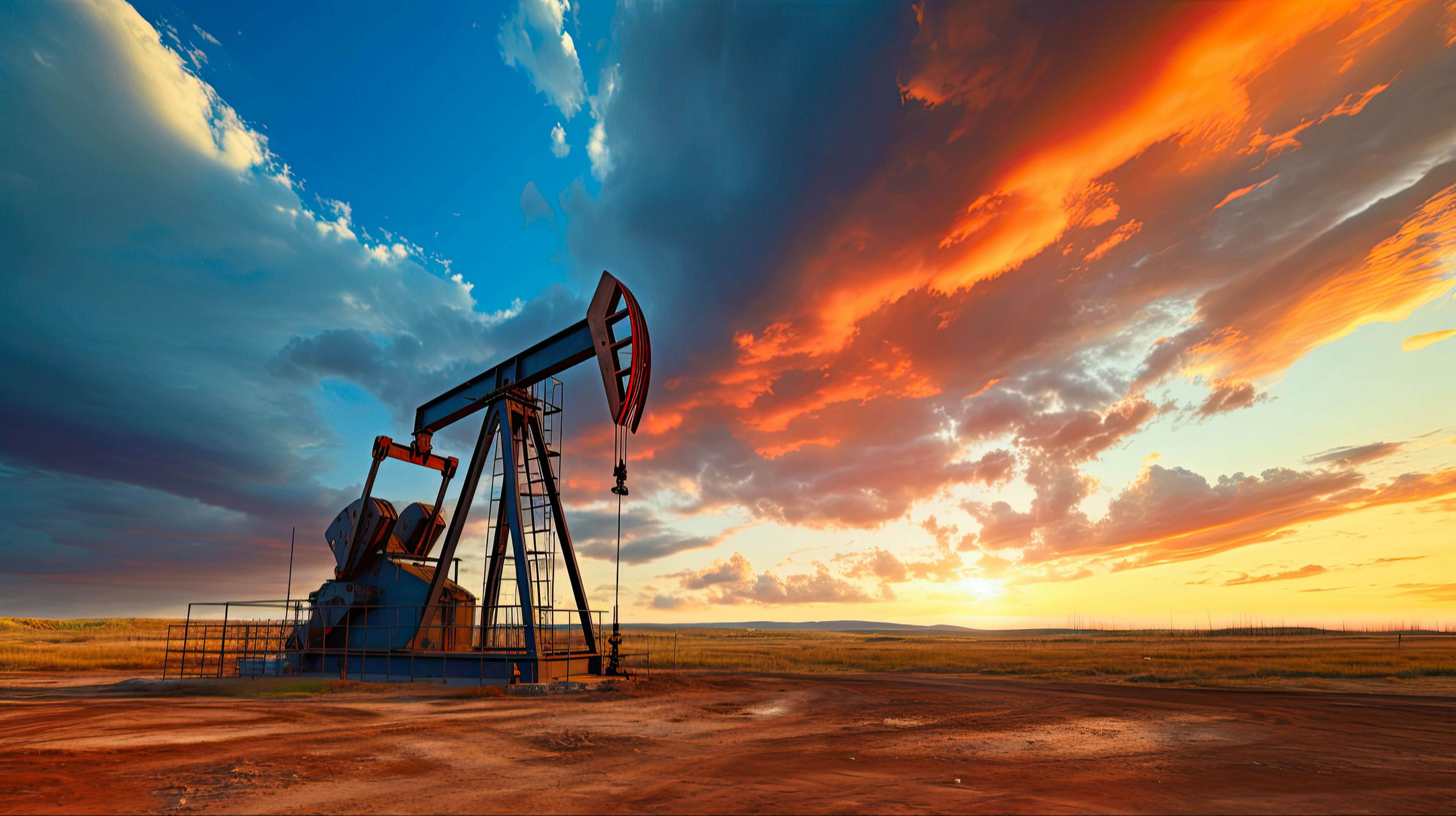 Oil and Gas Drilling: Equipment on Onshore Desert Rig. Powering the Energy Industry with Shale and Gas Wells Amidst Dramatic Cloudscape. Generative AI | Image Credit: © AIGen - stock.adobe.com