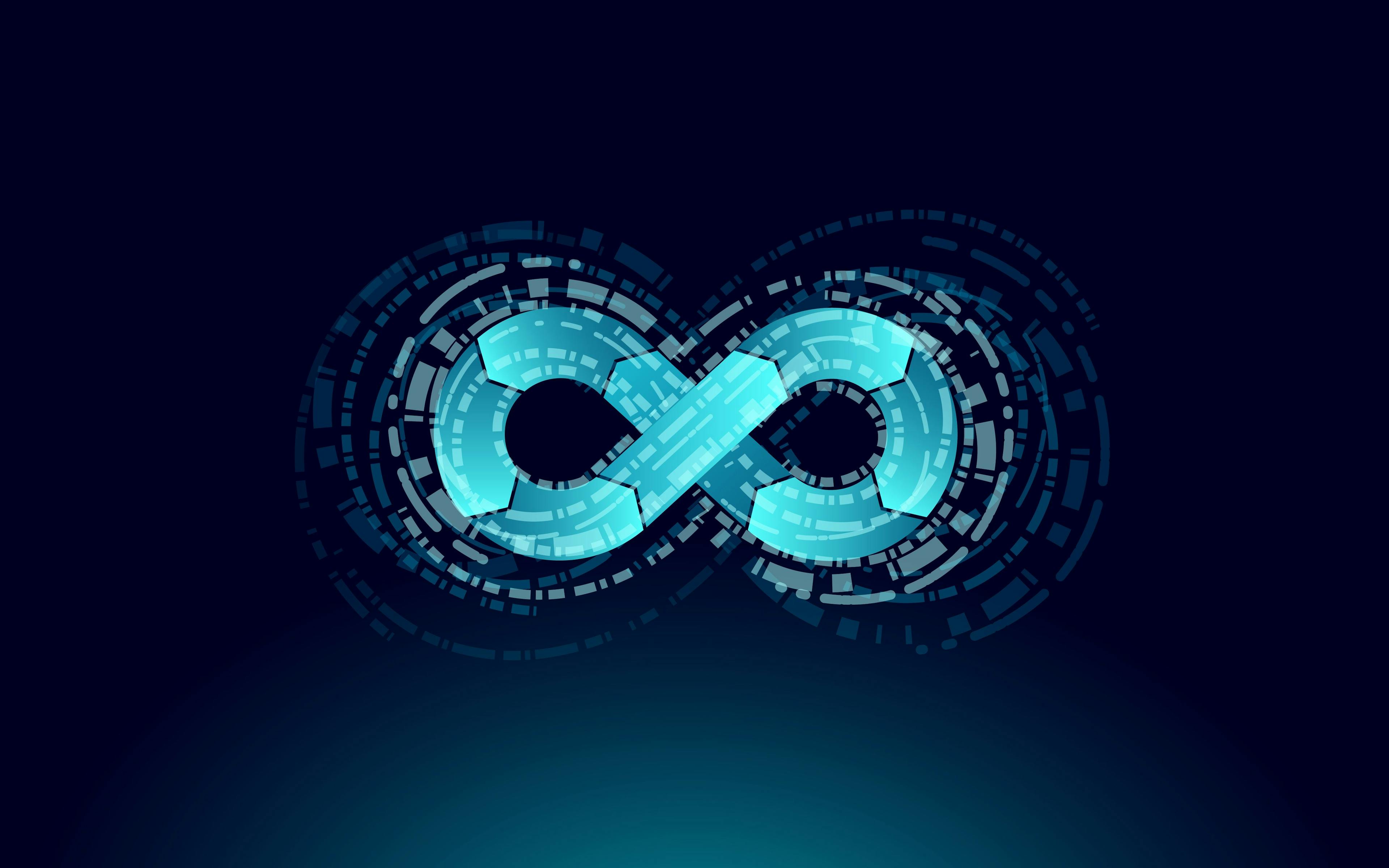 Devops software development operations infinity symbol. Programmer administration system life cycle quality. Coding building testing release monitoring. Online freelance vector illustration | Image Credit: © LuckyStep - stock.adobe.com