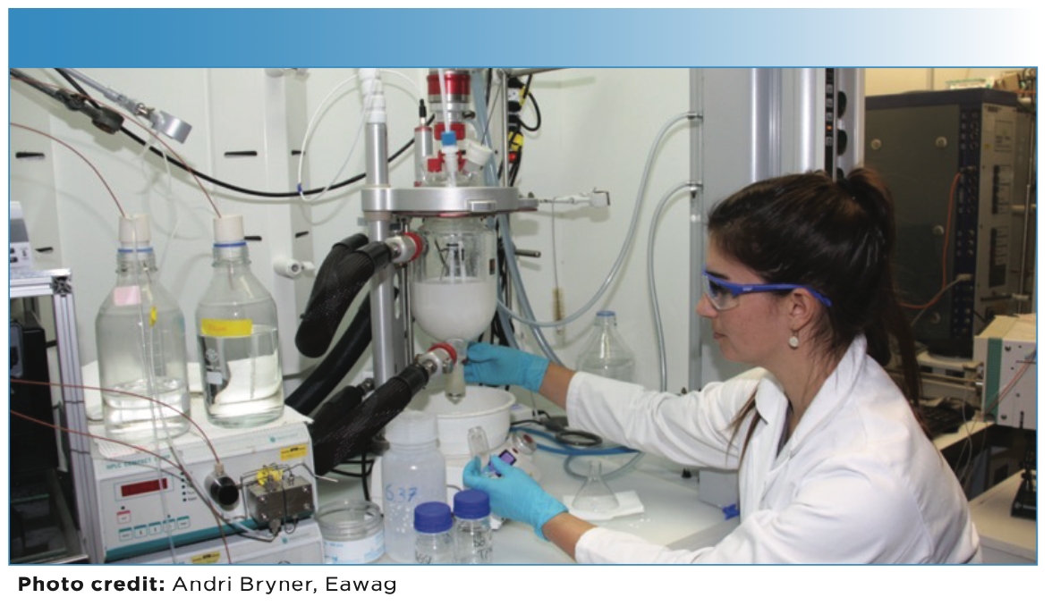Mitrano in the laboratory synthesizing nanoplastics. Photo credit: Andri Bryner, Eawag.