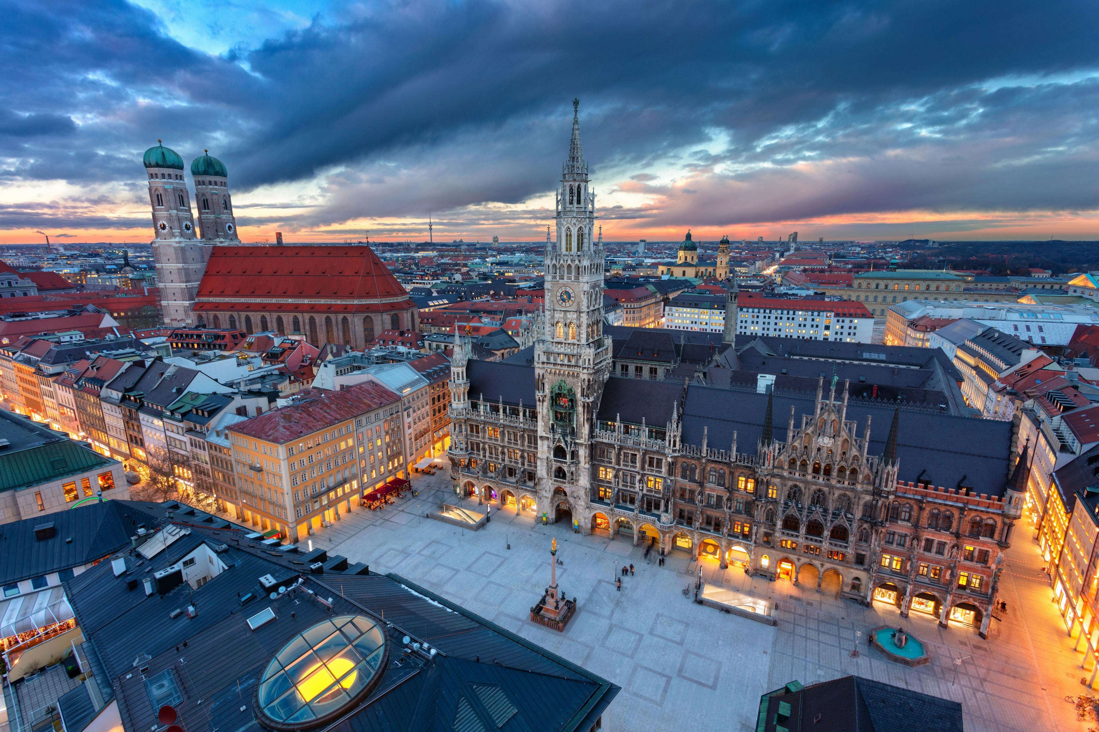 Aerial cityscape image of downtown Munich, Germany with Marienplatz during sunset © rudi1976 - stock.adobe.com